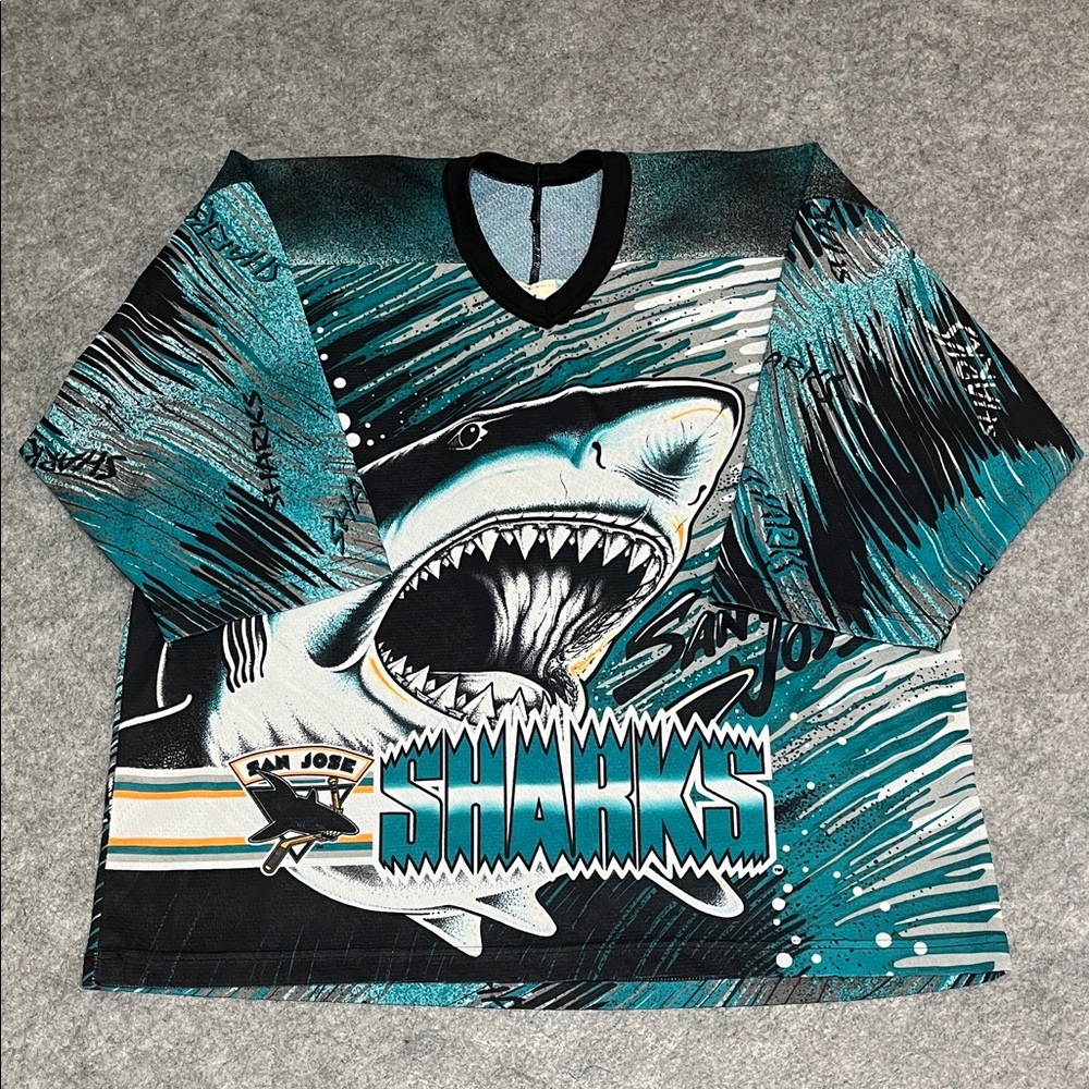 1990s San Jose Sharks "Fanimation" All-Over Print Hockey Jersey